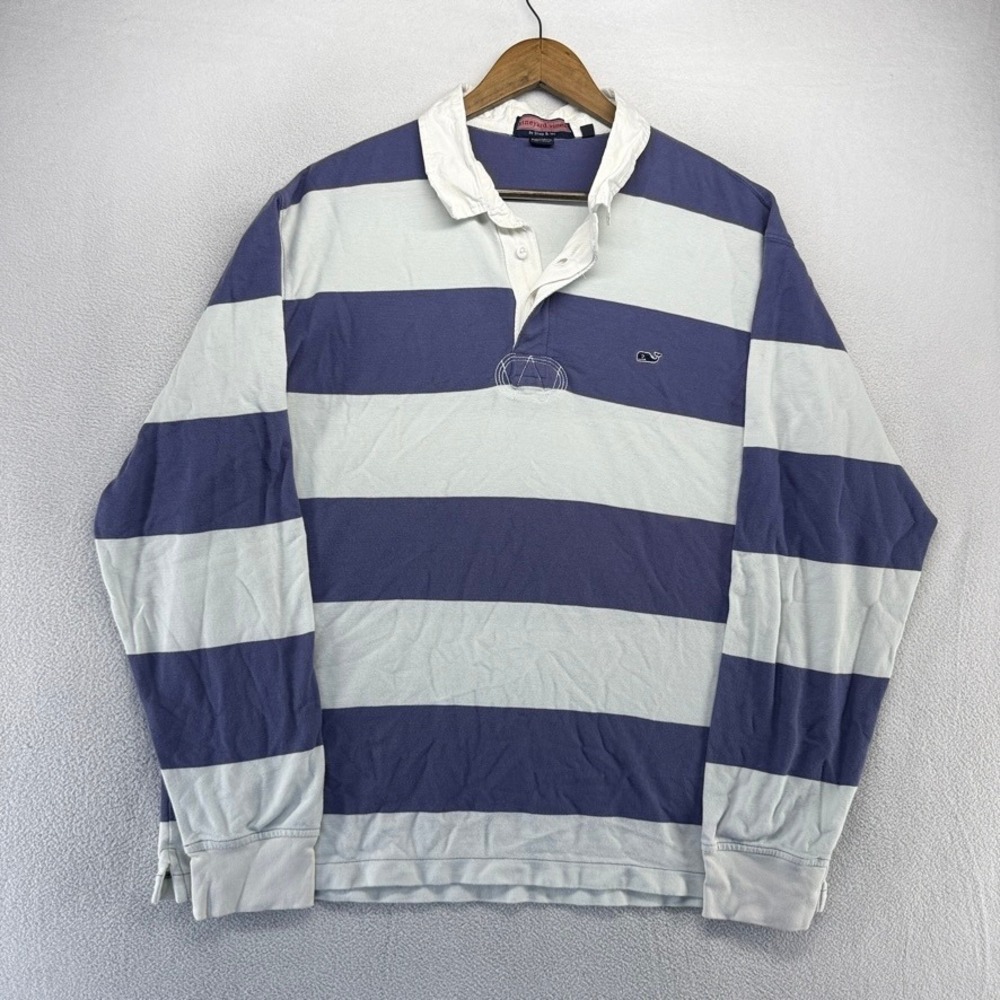 Vineyard Vines Rugby Shirt Mens 2XL Blue Striped Long Sleeve Cotton Preppy Whale